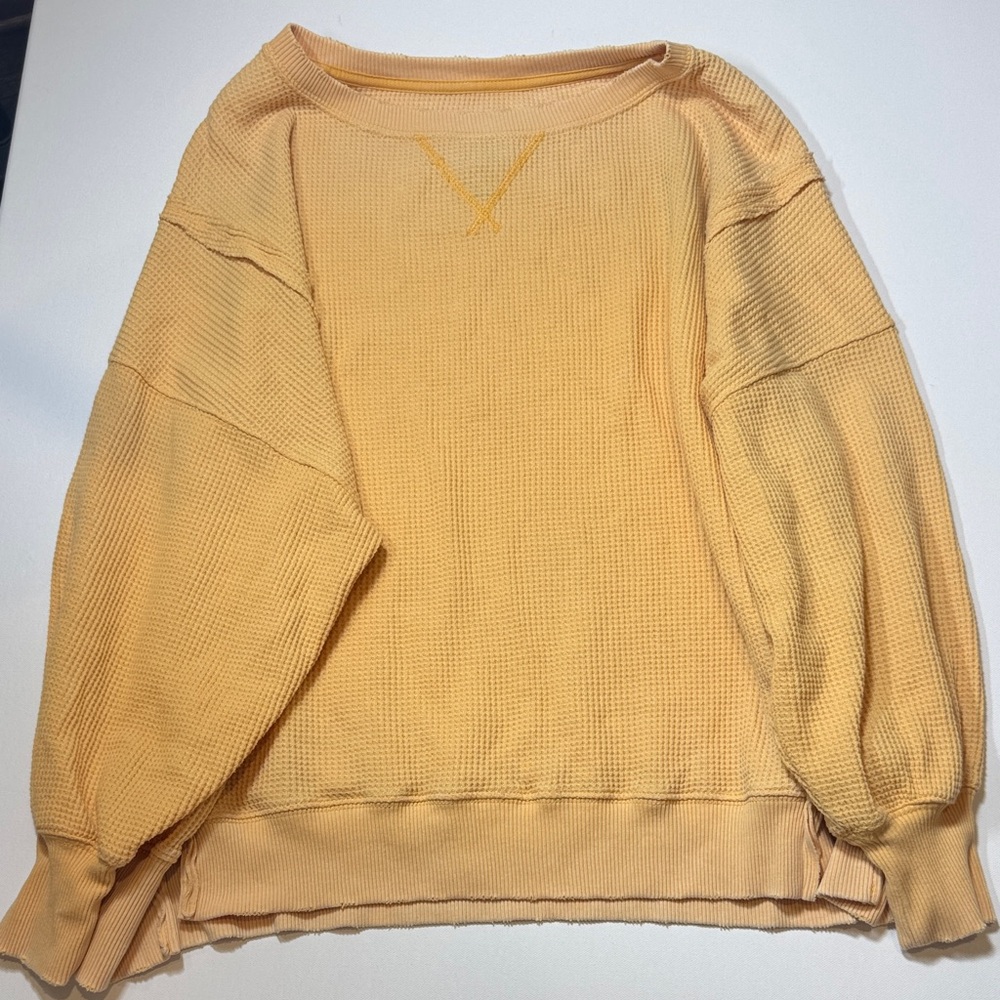 American Eagle Outfitters Soft Yellow Waffle-Knit Sweatshirt
